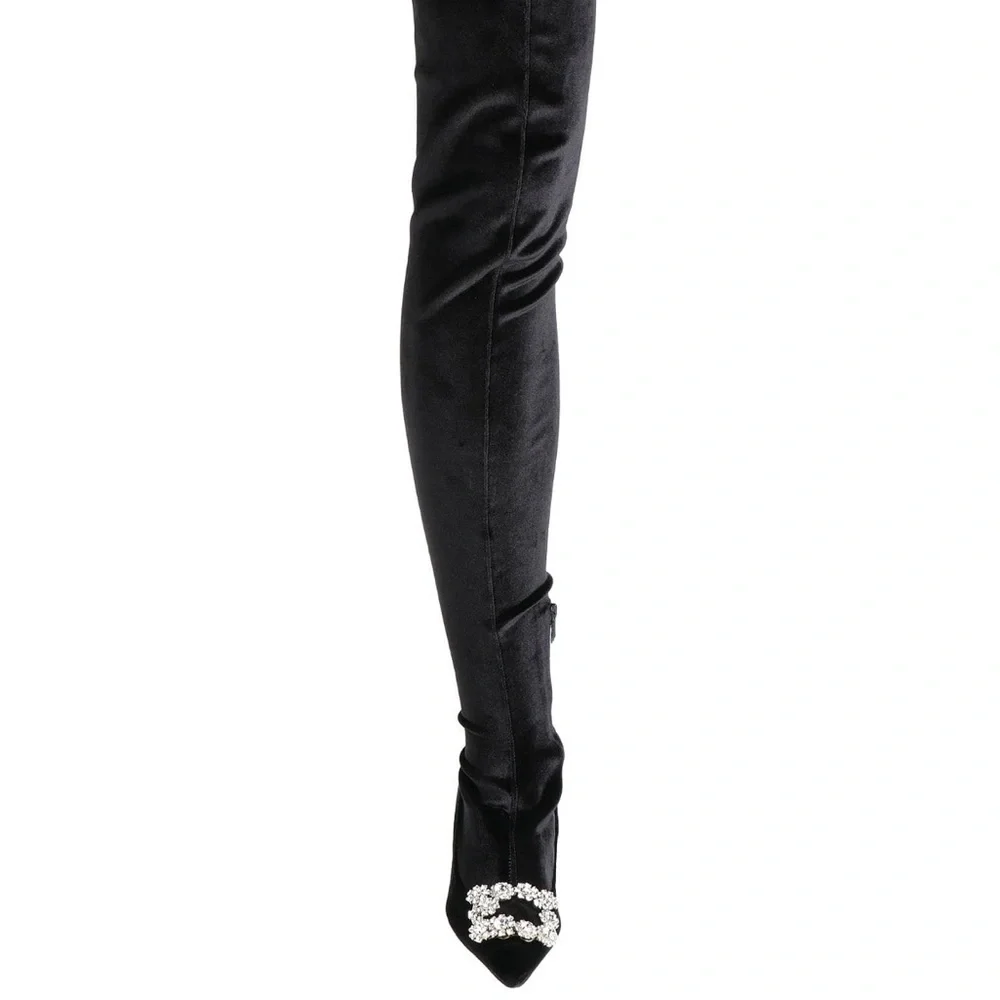 ROGER VIVIER Crystal-embellished velvet over-the-knee boots
